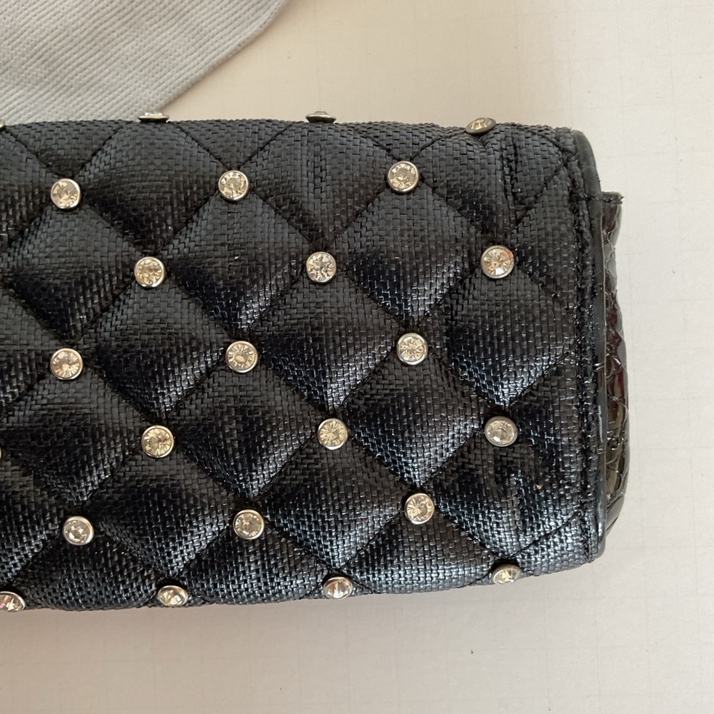Stuart Weitzman RARE woven Leather Rhinestone Clutch - Picture 6 of 16